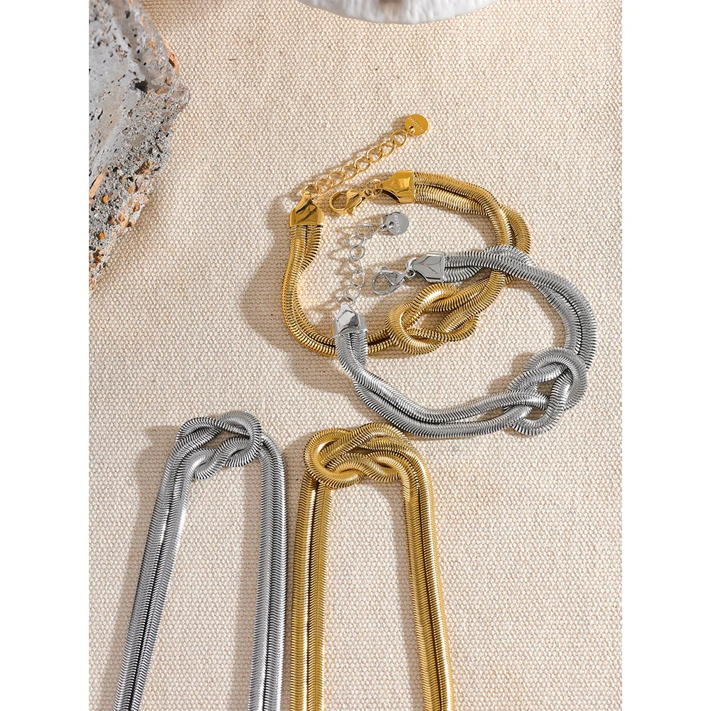 Knotenhalskette und -armband – 316L Edelstahl, goldene Schlangenkette