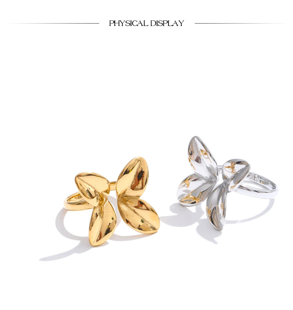 Bague Fleur Sculptée en Acier Inoxydable