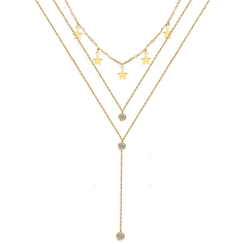Collier Ras du Cou en Y – Acier Inoxydable Doré & Cristaux