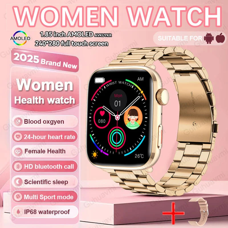 Montre connectée AI Santé 2025 – Smartwatch AMOLED 1,85’’ femmes & hommes, appels Bluetooth, NFC, suivi santé complet IP68