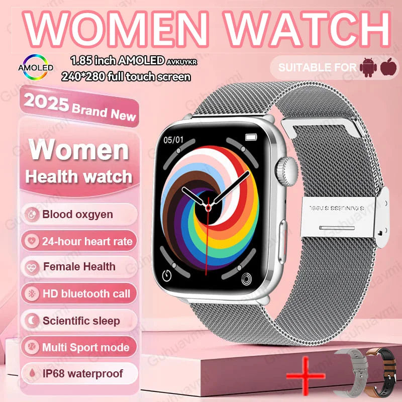 Montre connectée AI Santé 2025 – Smartwatch AMOLED 1,85’’ femmes & hommes, appels Bluetooth, NFC, suivi santé complet IP68