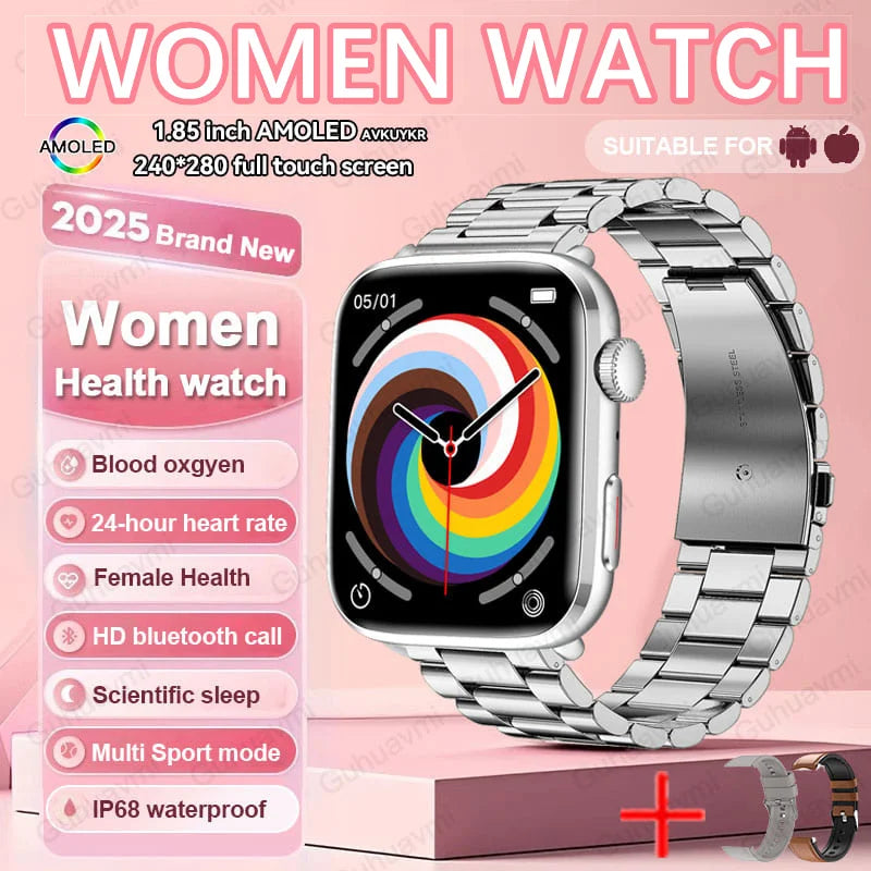 Montre connectée AI Santé 2025 – Smartwatch AMOLED 1,85’’ femmes & hommes, appels Bluetooth, NFC, suivi santé complet IP68