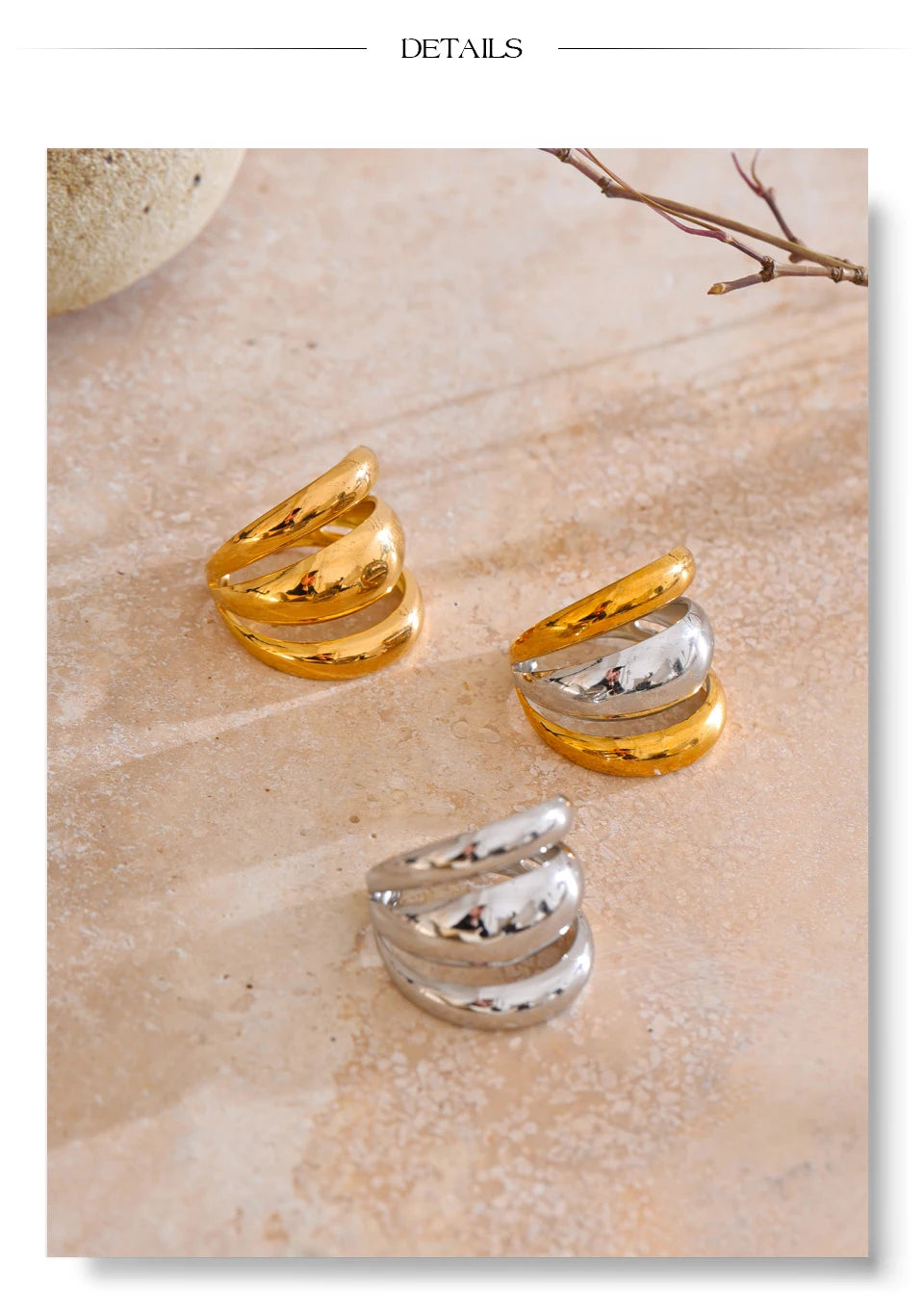 Bague géométrique – Acier inoxydable brillant