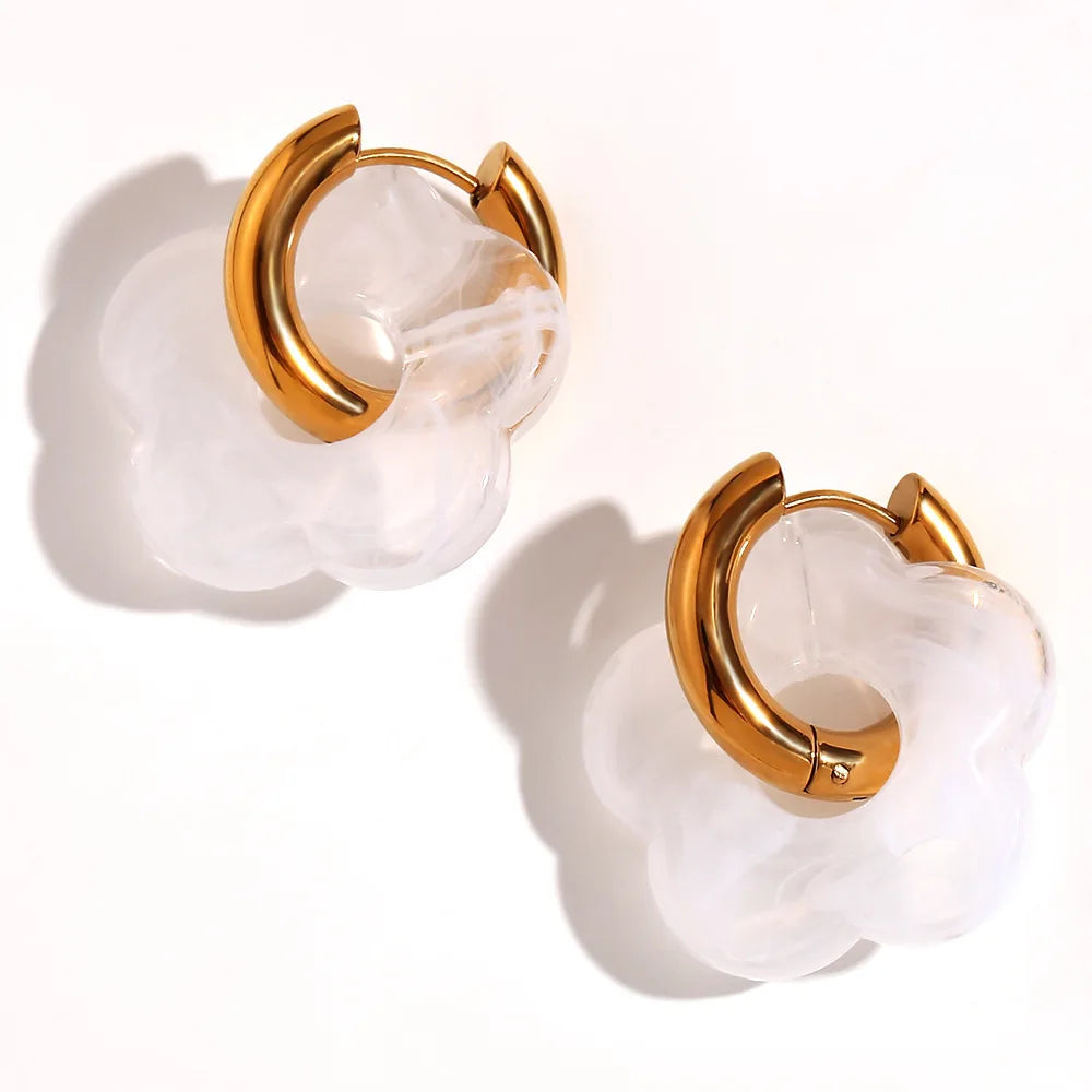 Boucles d’Oreilles Fleurs Colorées – Acier Inoxydable Plaqué Or 18K