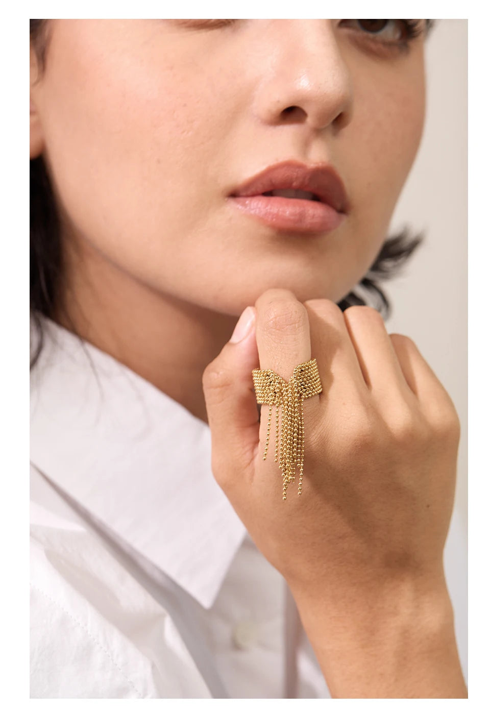 Bague chaîne gland – Acier inoxydable plaqué or 18K, réglable
