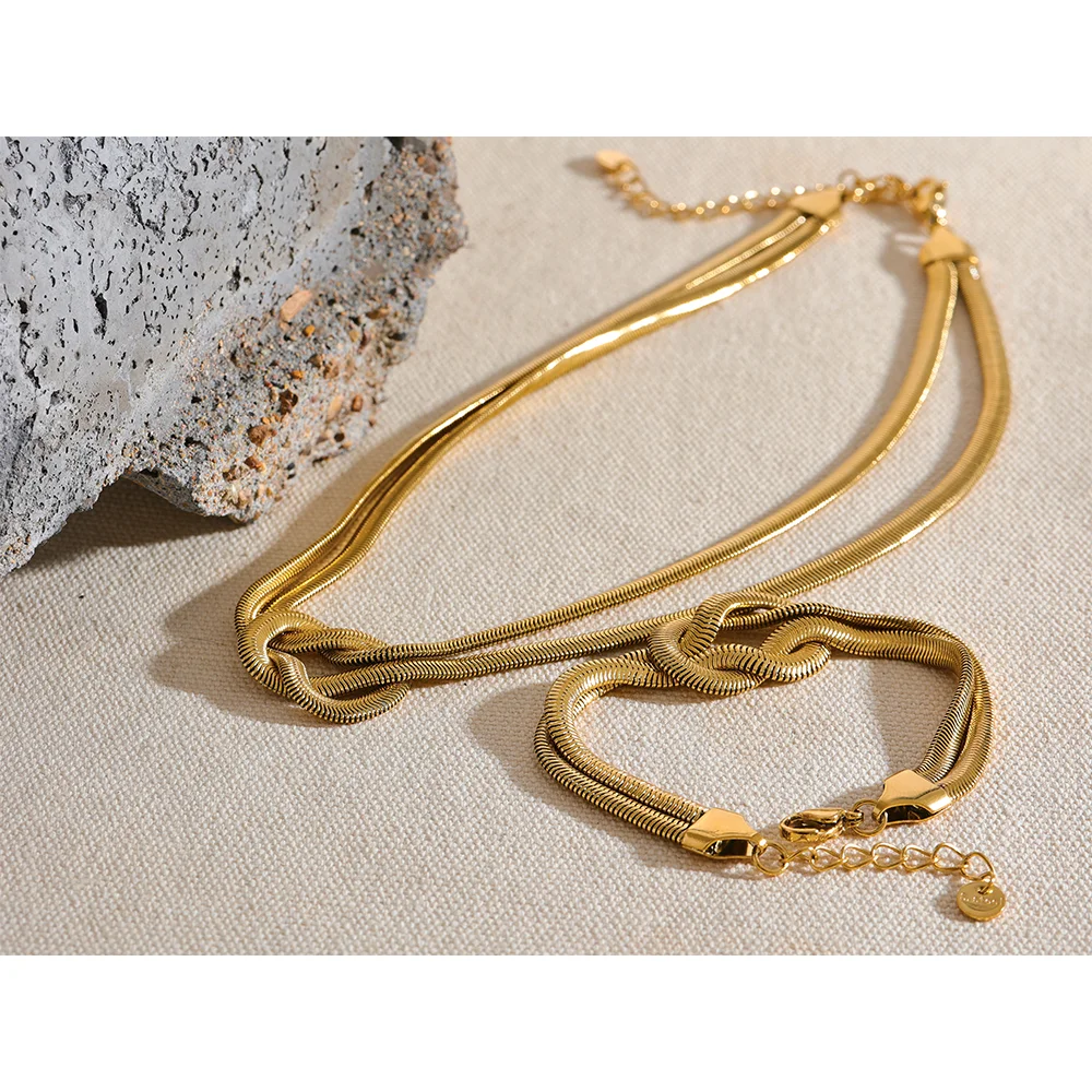 Knotenhalskette und -armband – 316L Edelstahl, goldene Schlangenkette