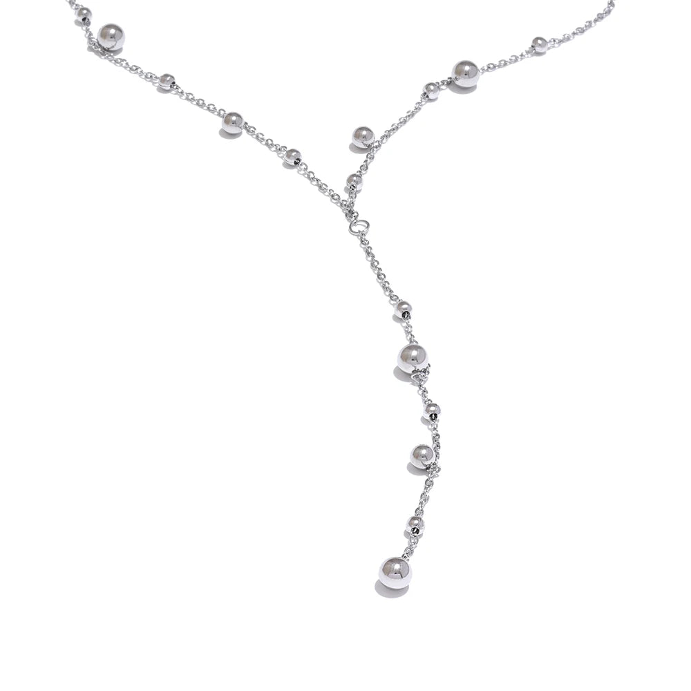 Collier long perlé – Acier inoxydable plaqué or 18K, style minimaliste