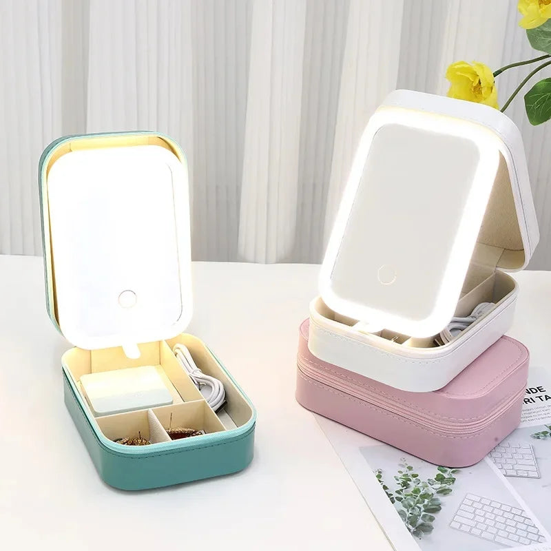 Tragbare Make-up-Box mit LED-Spiegel – Kosmetik-Organizer für unterwegs mit großer Kapazität