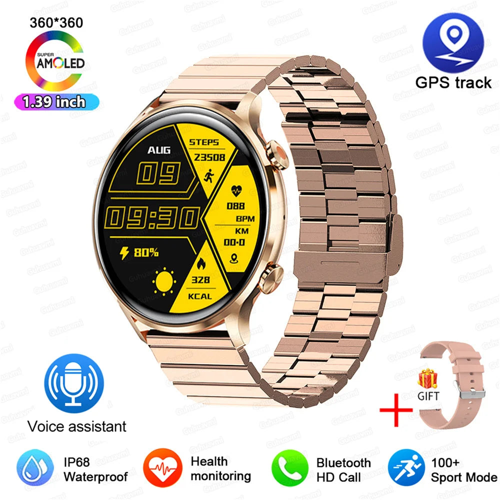 Montre connectée AMOLED homme & femme – Smartwatch Bluetooth, GPS, NFC, étanche IP68, Android & iOS