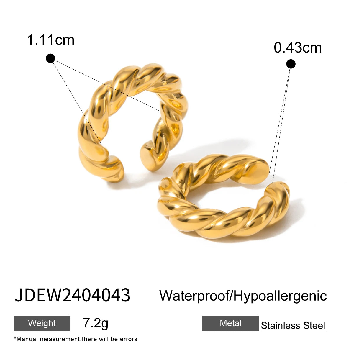 Boucles d’oreilles clip femme – Créoles épaisses en acier inoxydable, plaqué or 18K, bijoux tendance sans perçage