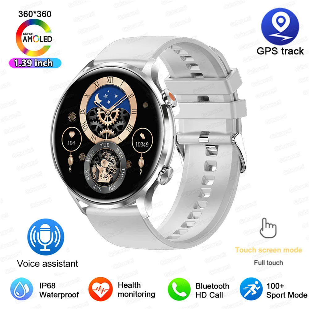 Montre connectée AMOLED homme & femme – Smartwatch Bluetooth, GPS, NFC, étanche IP68, Android & iOS