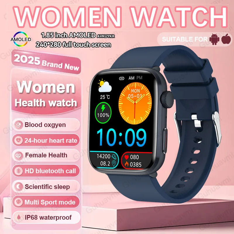 Montre connectée AI Santé 2025 – Smartwatch AMOLED 1,85’’ femmes & hommes, appels Bluetooth, NFC, suivi santé complet IP68