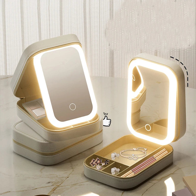 Tragbare Make-up-Box mit LED-Spiegel – Kosmetik-Organizer für unterwegs mit großer Kapazität