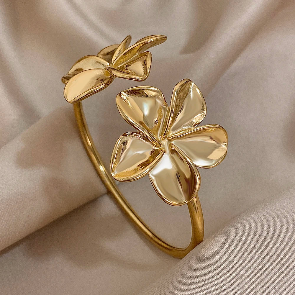 Doppeltes Blumen-Armband – Edelstahl in Gold oder Silber