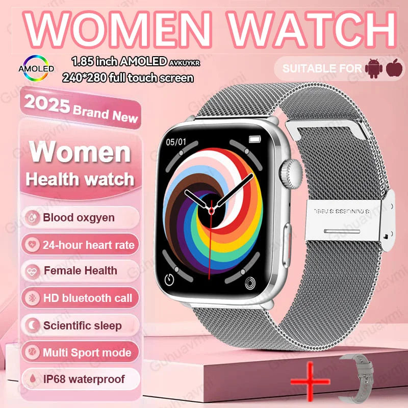 Montre connectée AI Santé 2025 – Smartwatch AMOLED 1,85’’ femmes & hommes, appels Bluetooth, NFC, suivi santé complet IP68