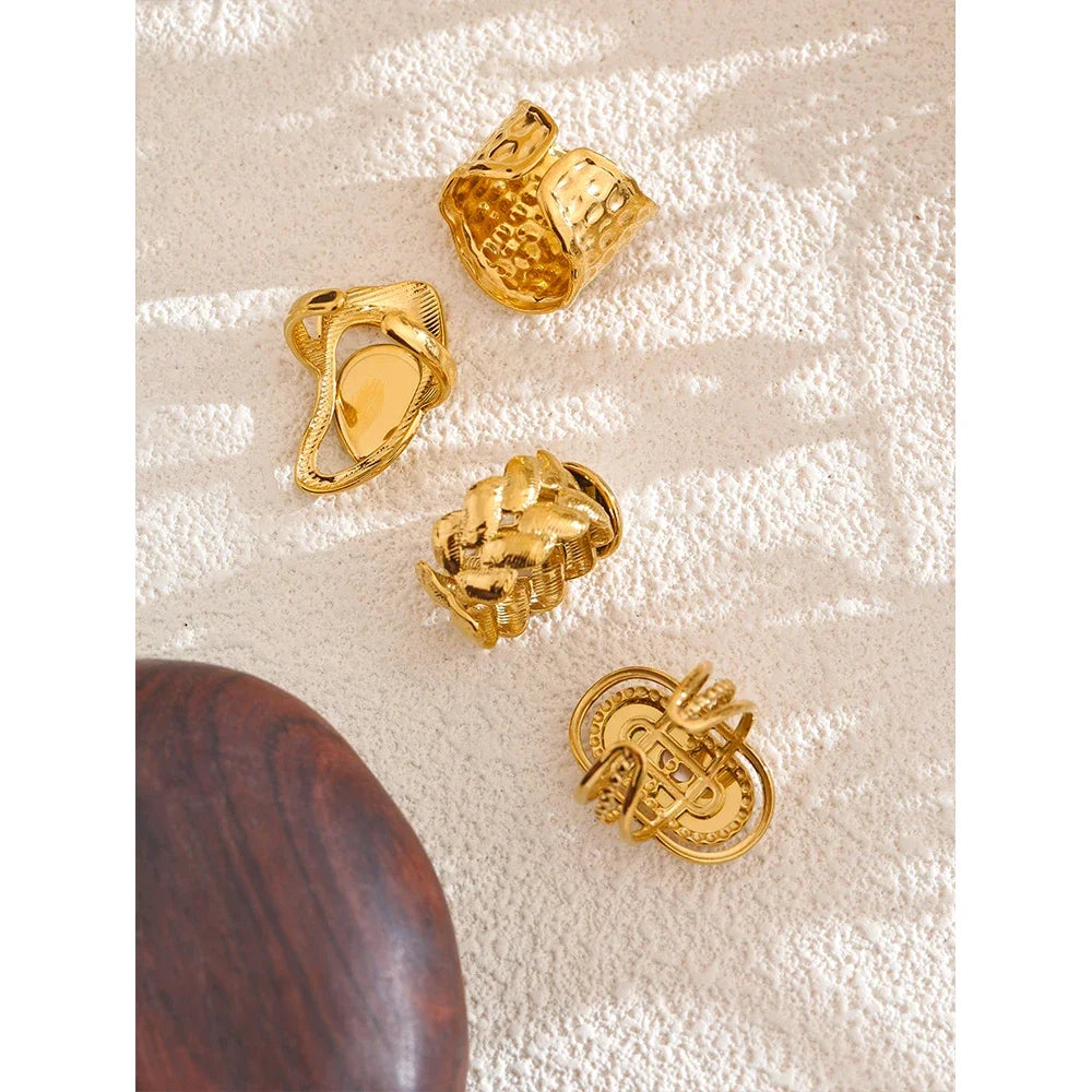 Bague ouverte femme géométrique en acier inoxydable doré – Coquille naturelle, ajustable PVD 18K