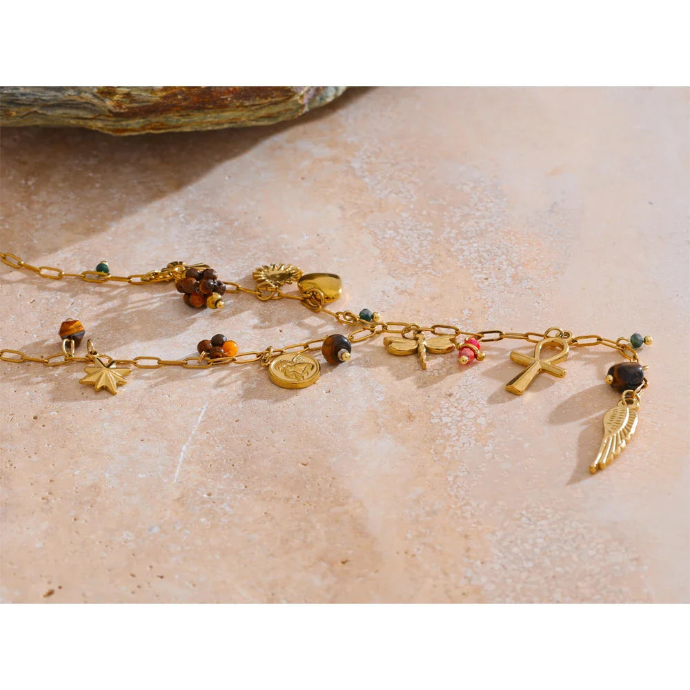 Collier pierres naturelles – libellule & symboles