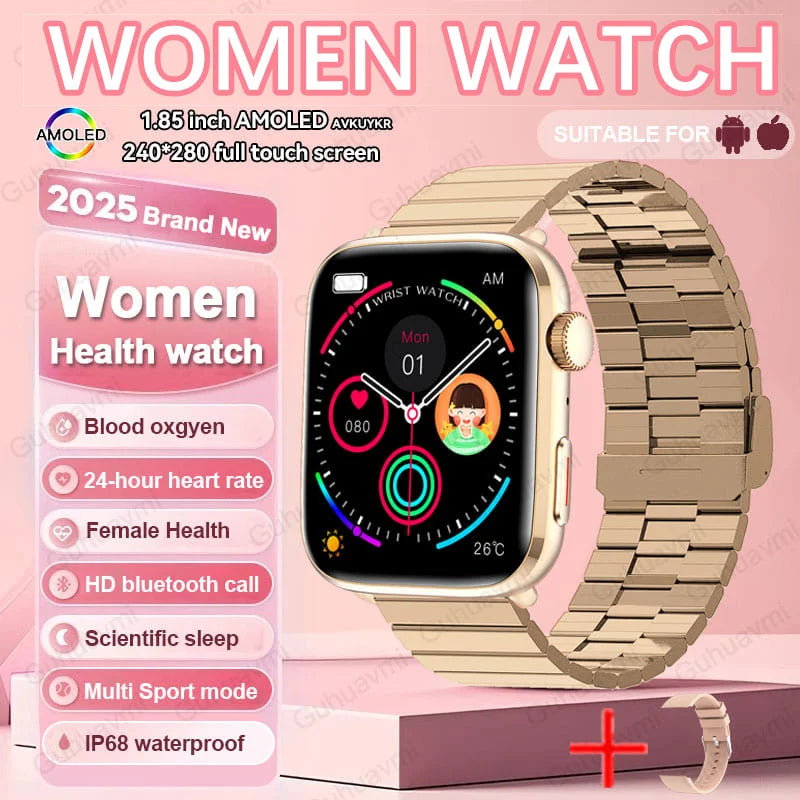 Montre connectée AI Santé 2025 – Smartwatch AMOLED 1,85’’ femmes & hommes, appels Bluetooth, NFC, suivi santé complet IP68