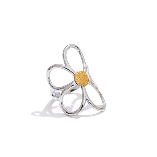 Bague ajustable fleur en acier inoxydable