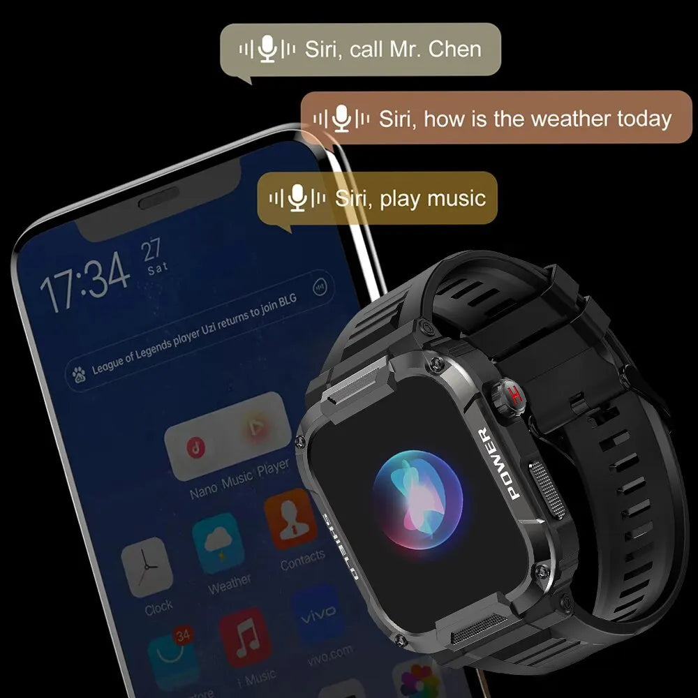 Montre Connectée Militaire Homme – Étanche IP68, Appels Bluetooth, Sport & Extérieur | Android iOS