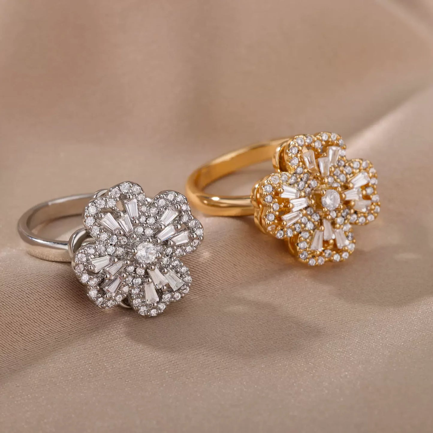 Glücksklee-Ring – drehbarer Zirkon, Anti-Stress-Edelstahl