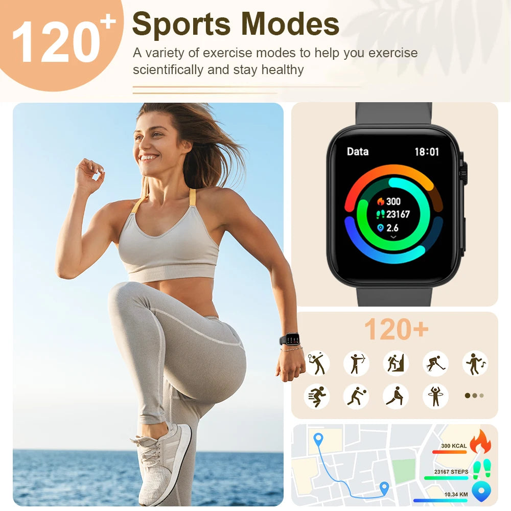 Montre Connectée Bluetooth – Écran AMOLED HD 1.9”, Appels, Tracker Fitness & Santé | Android iOS
