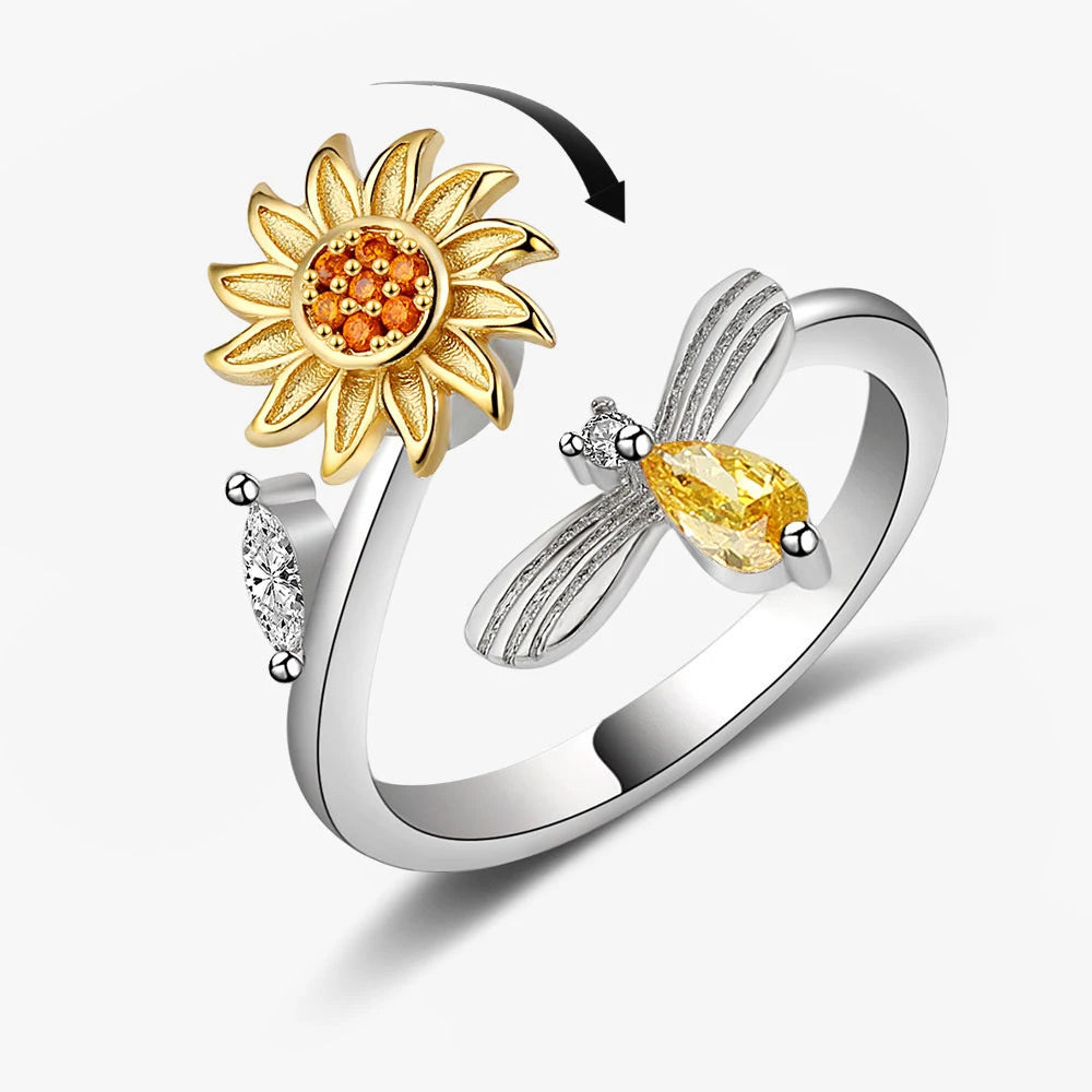 Anti-Stress-Ring für Damen – Drehbarer Spinnerring aus Stahl | Sonne, Sonnenblume, Stern