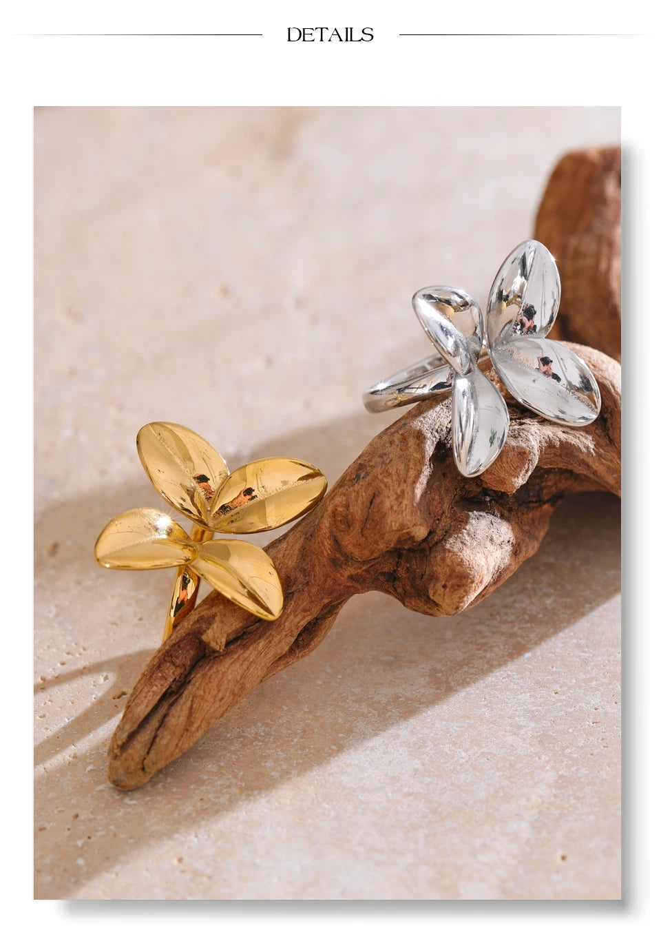 Bague Fleur Sculptée en Acier Inoxydable