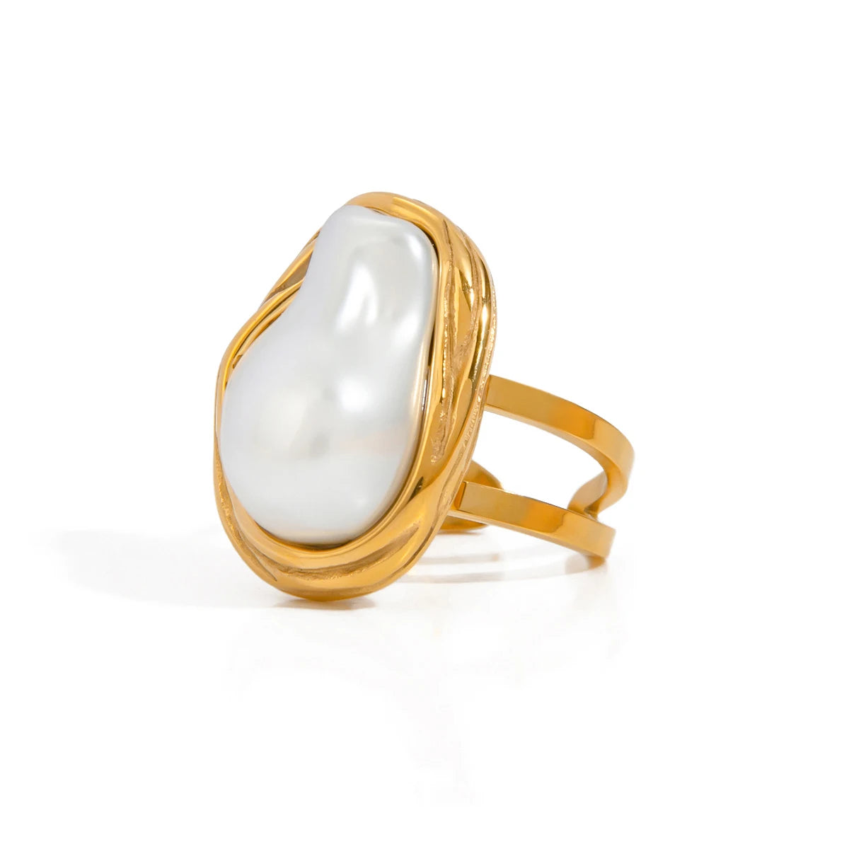 Bagues femme dorées en acier inoxydable – Mode plaqué or 18K, perle & designs tendance, taille réglable