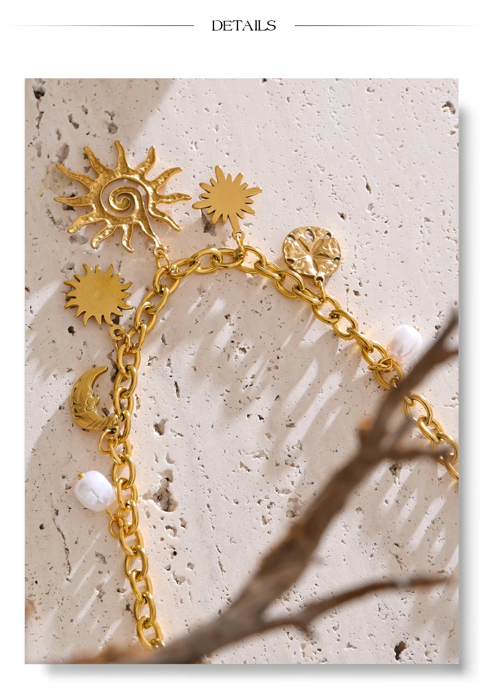 Halskette mit Sonne- und Mond-Charm – goldfarbener Edelstahl, Astro-Chic-Stil
