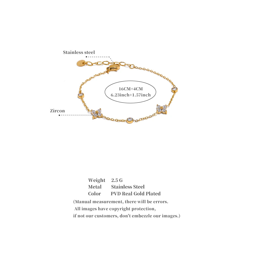 Zirkonia-Blumenarmband – Vergoldeter Edelstahl, Zart & Raffiniert