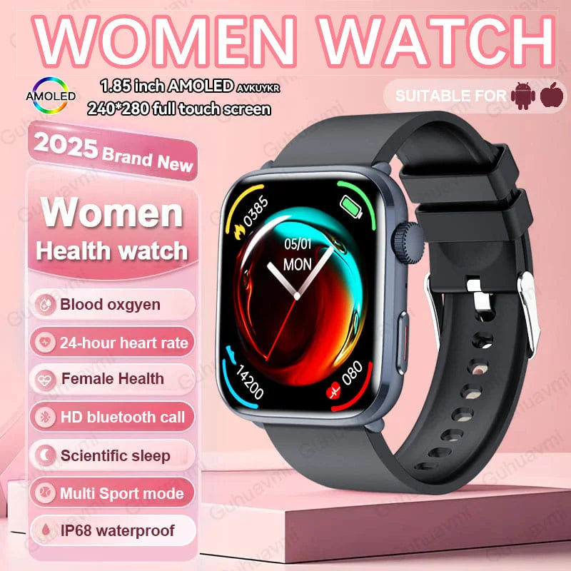 Montre connectée AI Santé 2025 – Smartwatch AMOLED 1,85’’ femmes & hommes, appels Bluetooth, NFC, suivi santé complet IP68