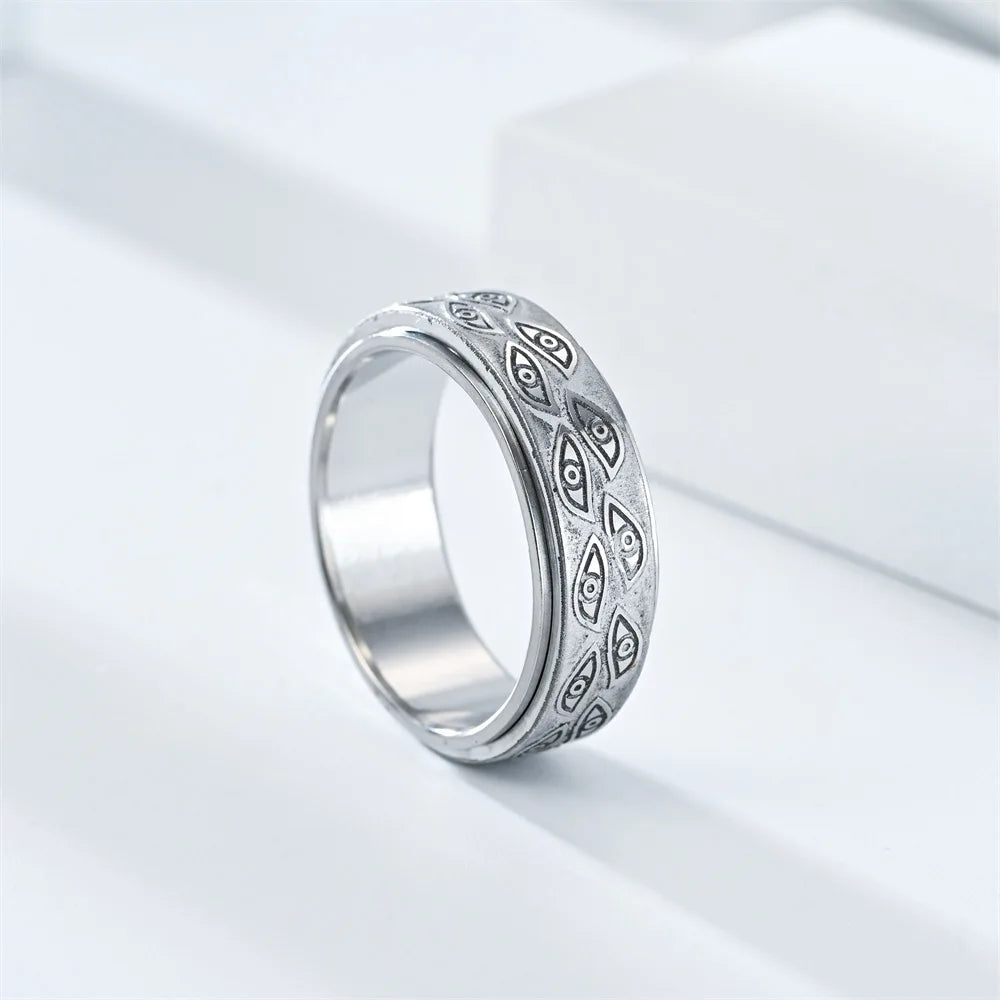 Anti-Stress-Spinner-Ring für Herren – Geschnitztes Auge aus Edelstahl | Anti-Angst-Fidget-Spinner-Ring