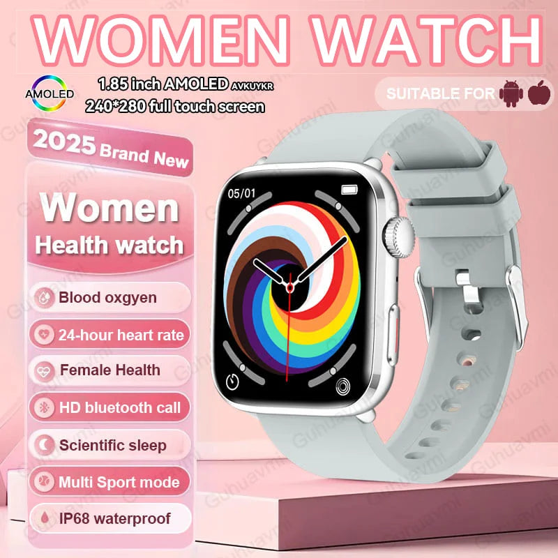 Montre connectée AI Santé 2025 – Smartwatch AMOLED 1,85’’ femmes & hommes, appels Bluetooth, NFC, suivi santé complet IP68