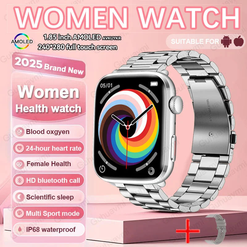 Montre connectée AI Santé 2025 – Smartwatch AMOLED 1,85’’ femmes & hommes, appels Bluetooth, NFC, suivi santé complet IP68