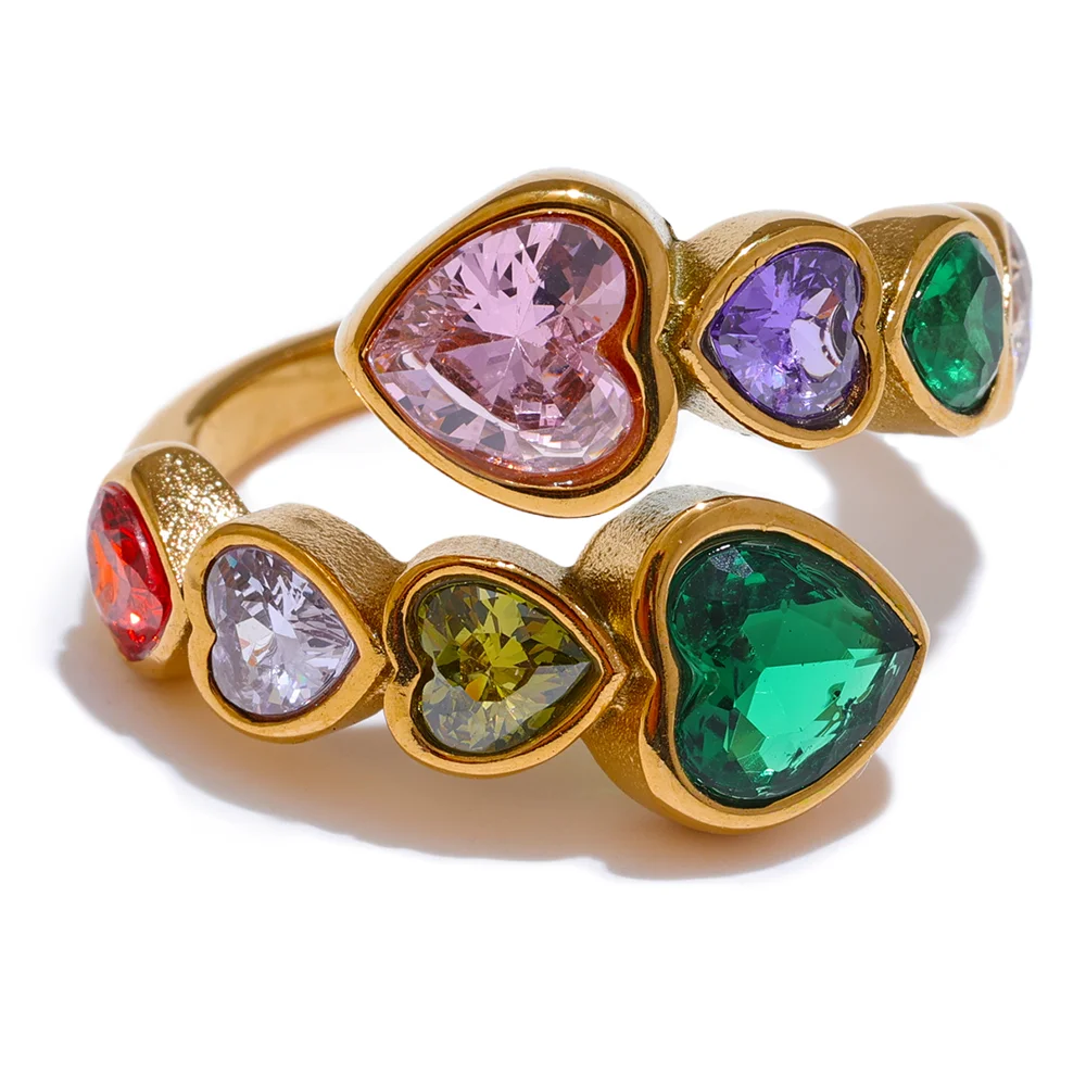 Zirkon-Herzring – Vergoldeter Edelstahl, verstellbar und funkelnd