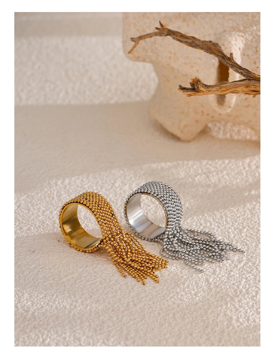 Bague chaîne gland – Acier inoxydable plaqué or 18K, réglable