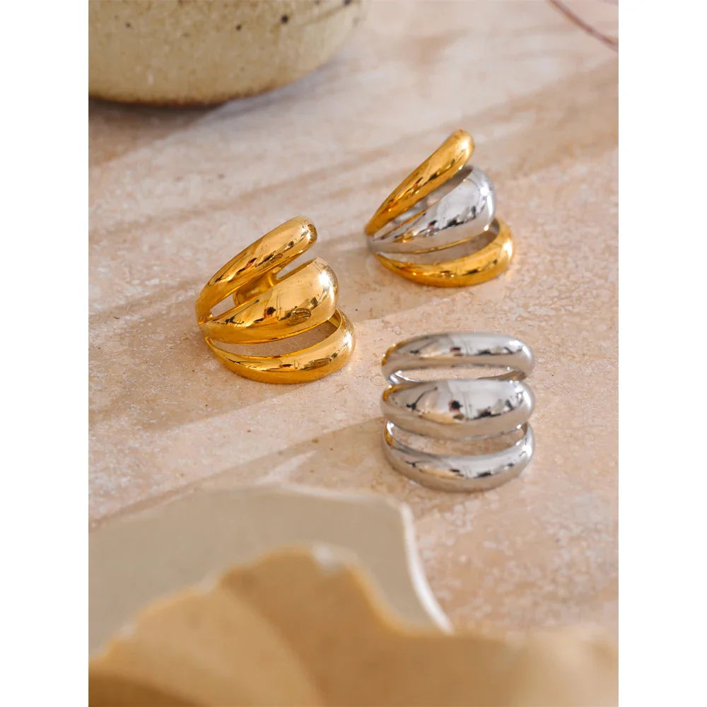 Bague géométrique ajourée en acier inoxydable