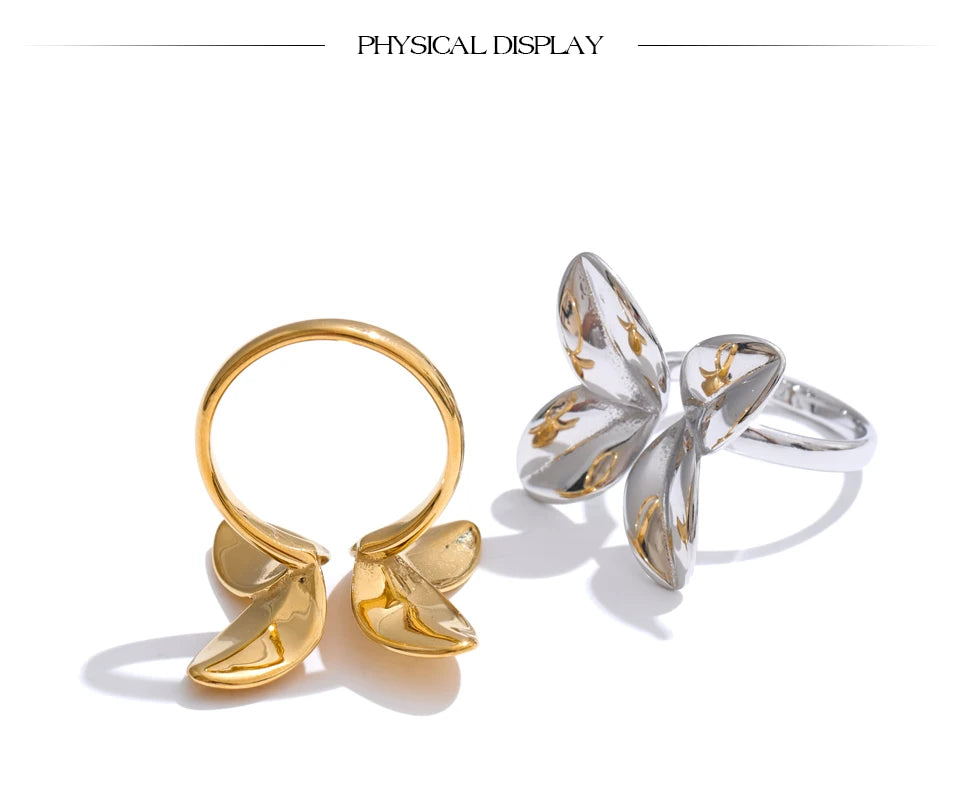 Bague Fleur Sculptée en Acier Inoxydable