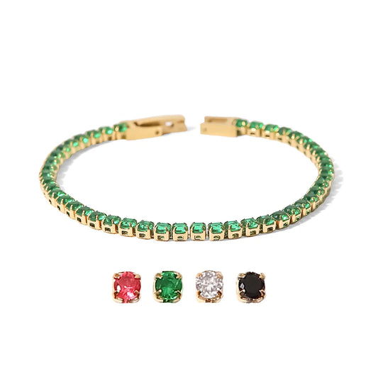 Bracelet femme doré en acier inoxydable – Zircone cubique, plaqué or PVD 18K, étanche et hypoallergénique
