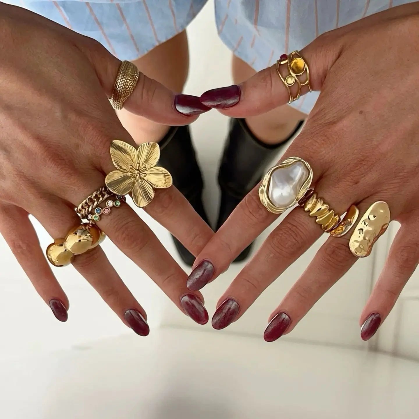 Bague perle imitation dorée inox