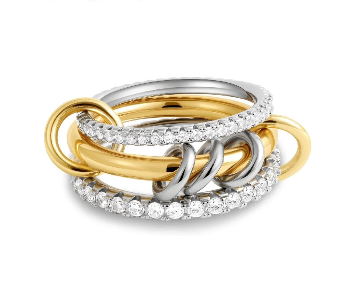 Bague anti-stress dorée à anneaux mobiles – Acier inoxydable & zircon