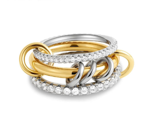 Bague anti-stress dorée à anneaux mobiles – Acier inoxydable & zircon