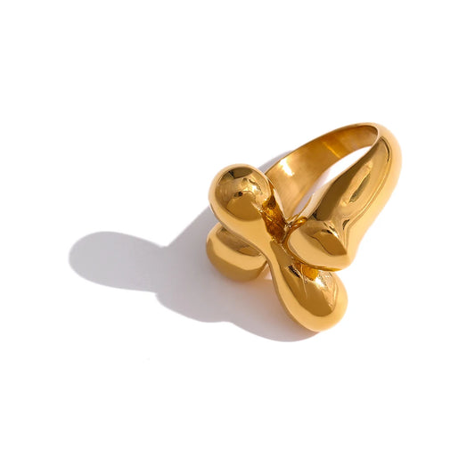 Bague design fleur stylisée – Acier inoxydable plaqué or 18K