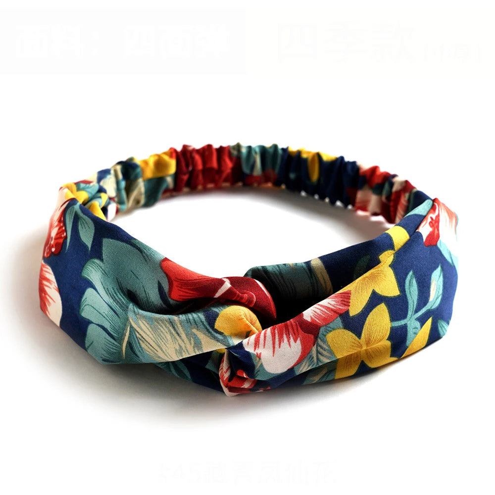 Bandeau cheveux femme bohème – Turban croisé vintage élastique imprimé
