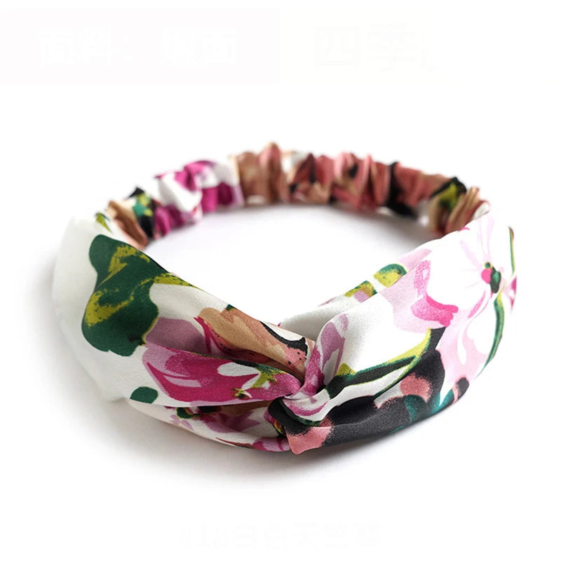 Bandeau cheveux femme bohème – Turban croisé vintage élastique imprimé