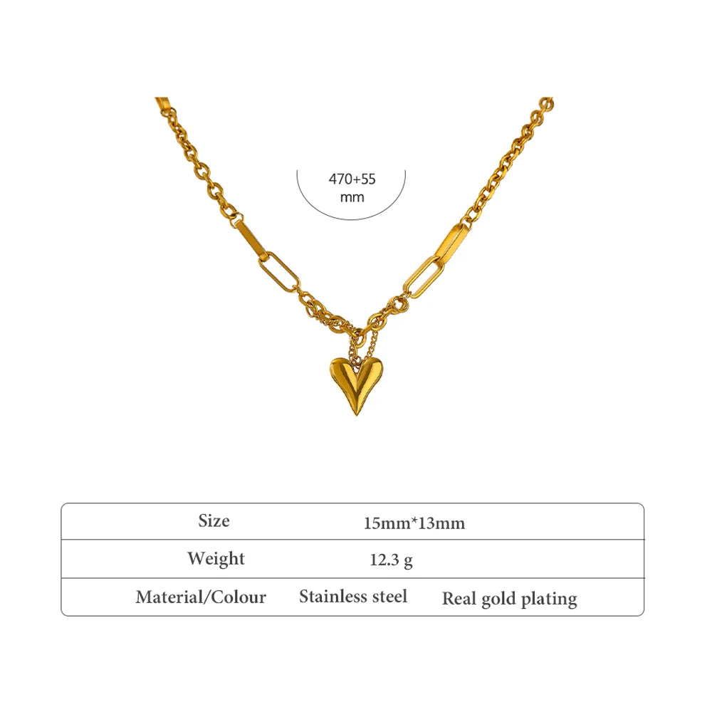 Kette &amp; Herz-Halskette – 18 Karat vergoldeter Edelstahl, schicker romantischer Stil