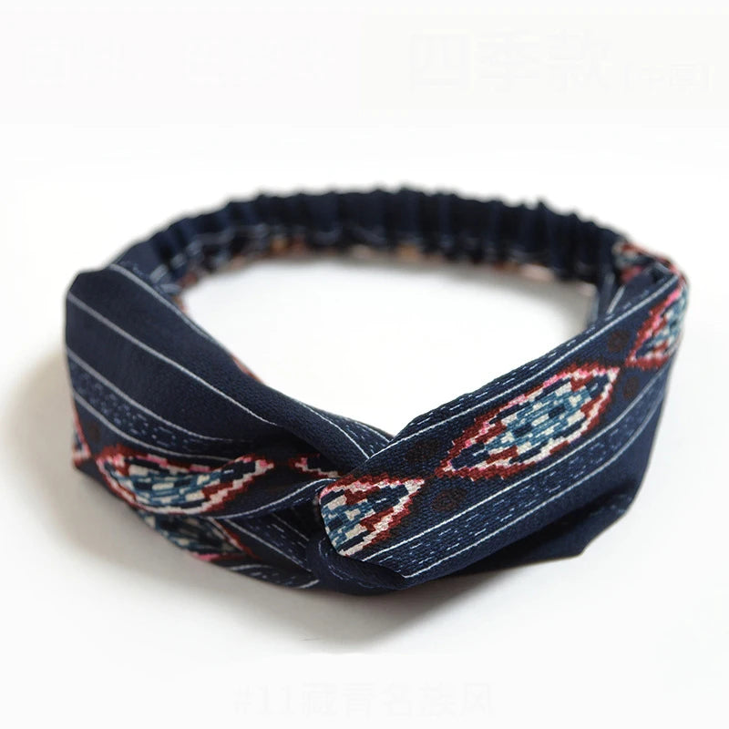 Bandeau cheveux femme bohème – Turban croisé vintage élastique imprimé