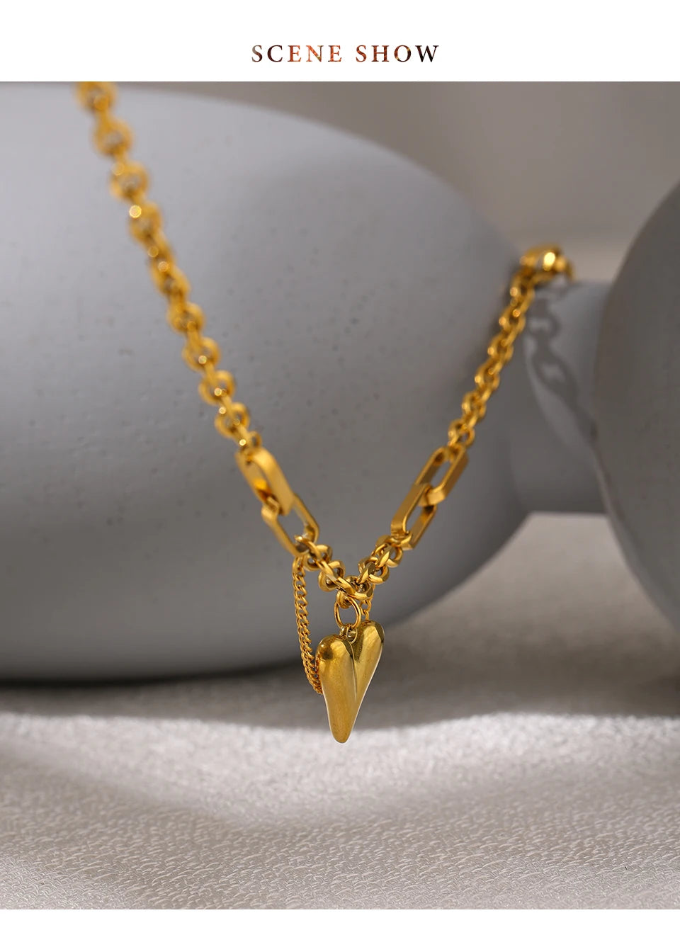 Kette &amp; Herz-Halskette – 18 Karat vergoldeter Edelstahl, schicker romantischer Stil