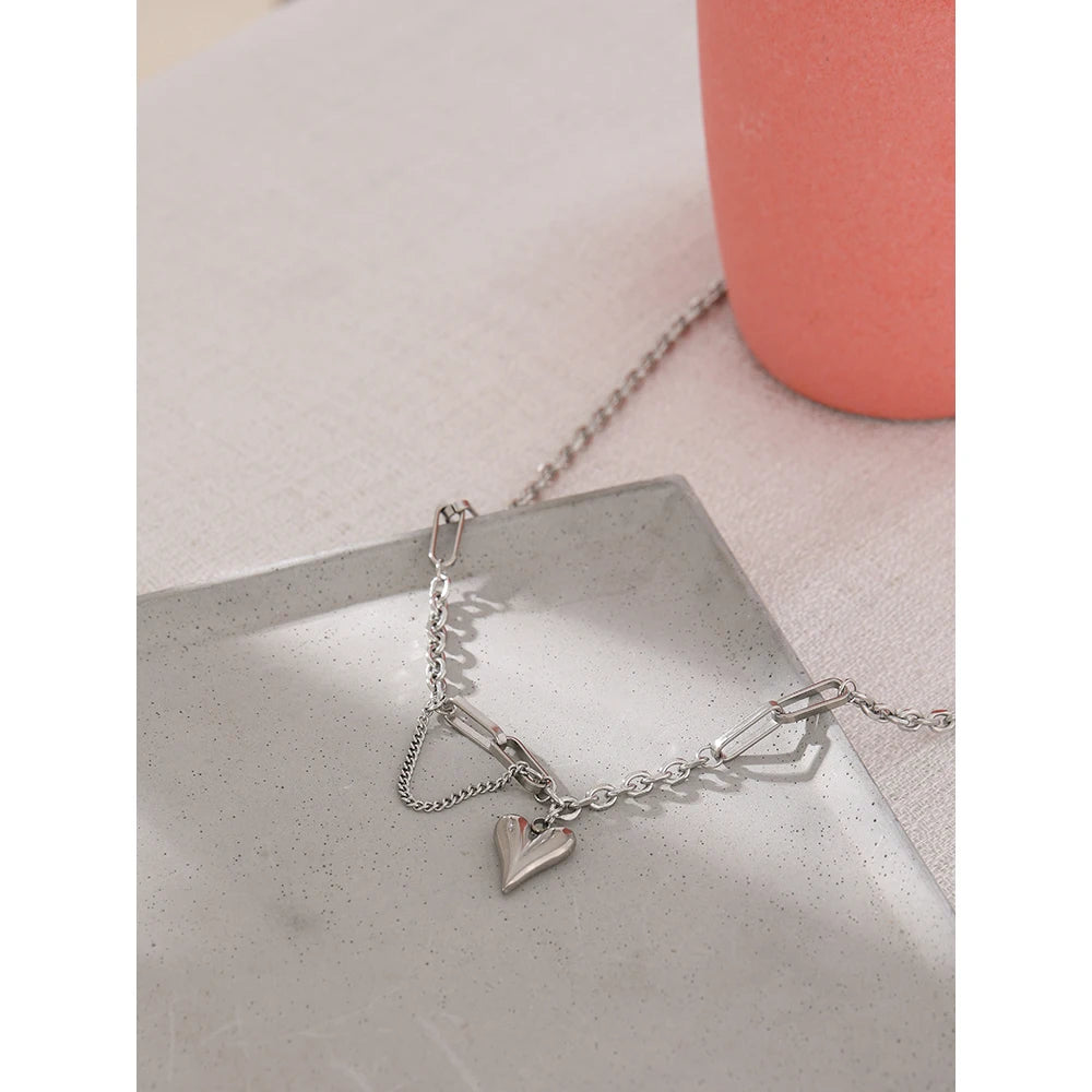 Kette &amp; Herz-Halskette – 18 Karat vergoldeter Edelstahl, schicker romantischer Stil